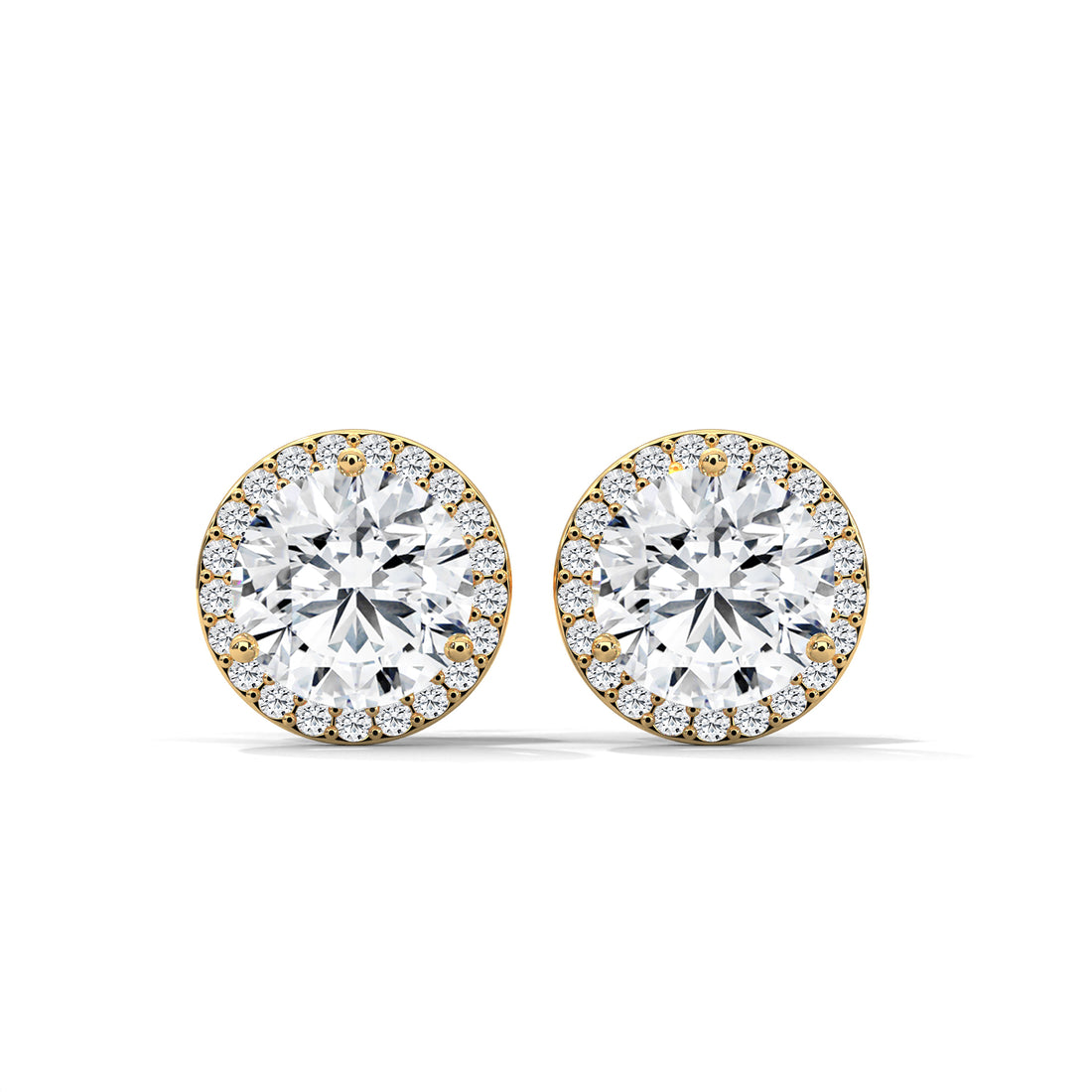Pair of diamond earrings with gold accents on a white background