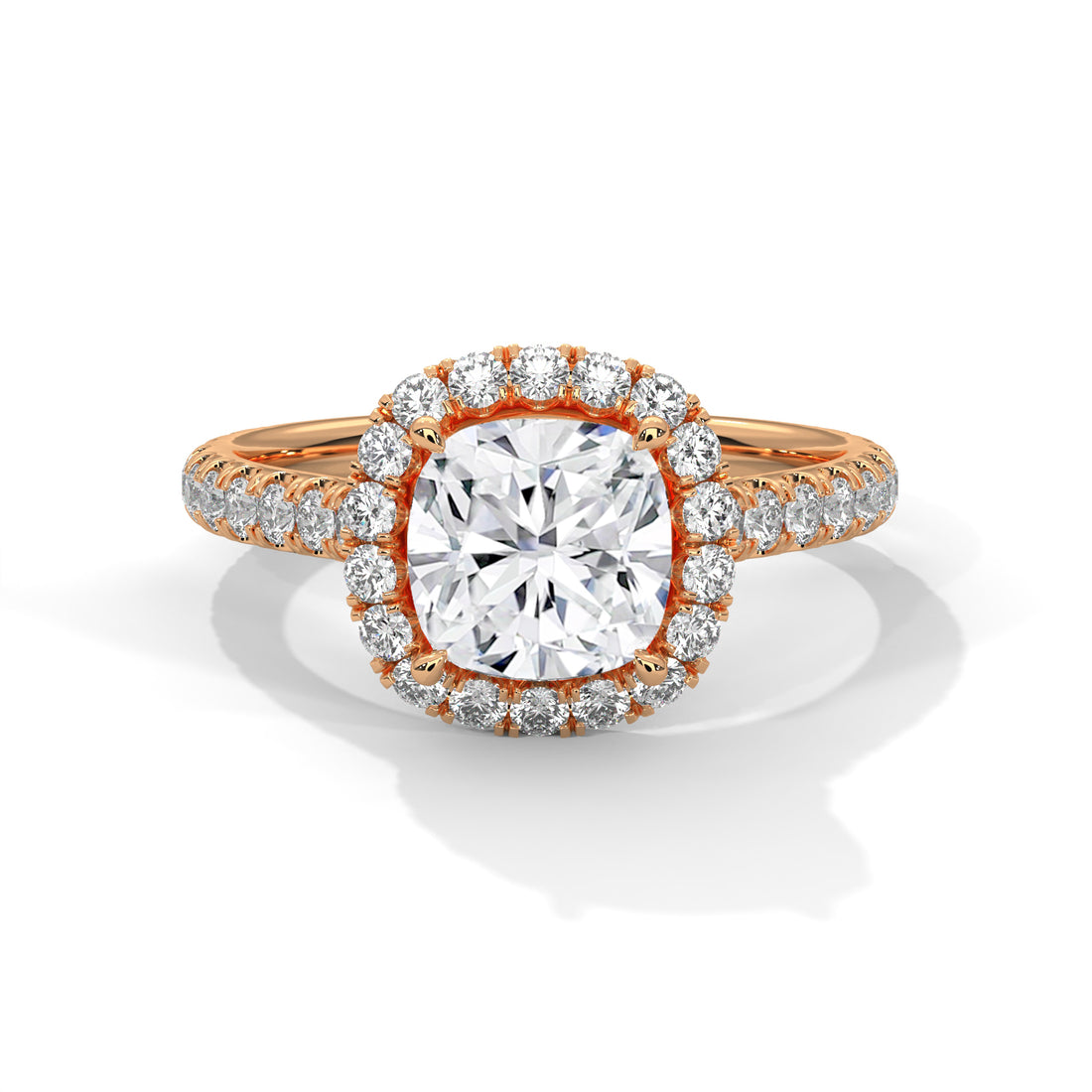 Rose gold ring with a lab diamond with pave set