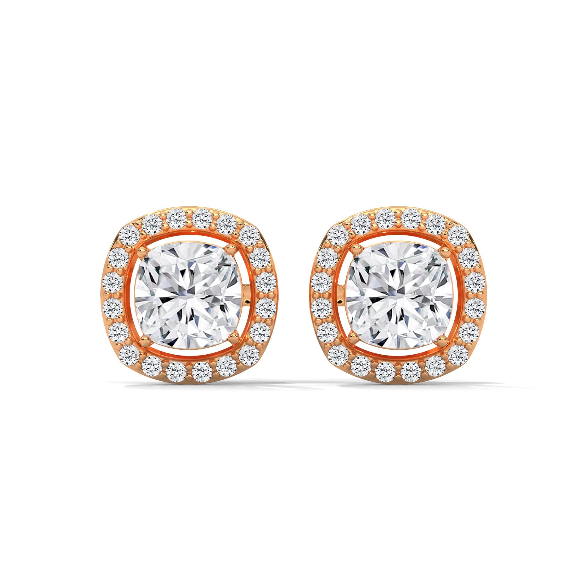 Pair of diamond stud earrings on a white background