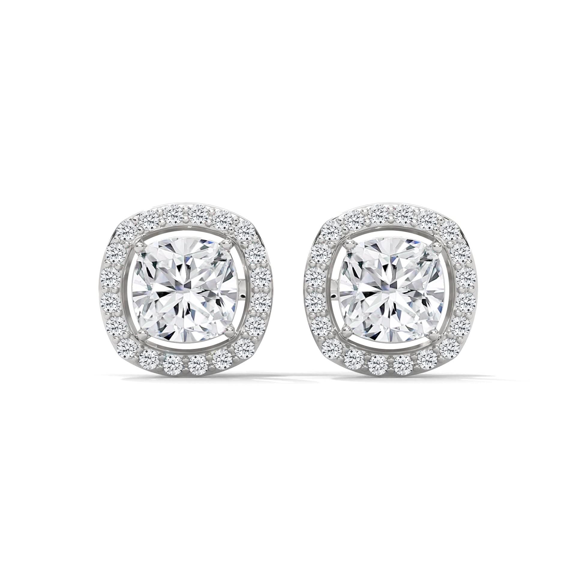 Pair of diamond stud earrings on a white background