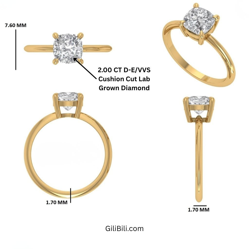 Cushion Cut Lab Grown Diamond Engagement Ring