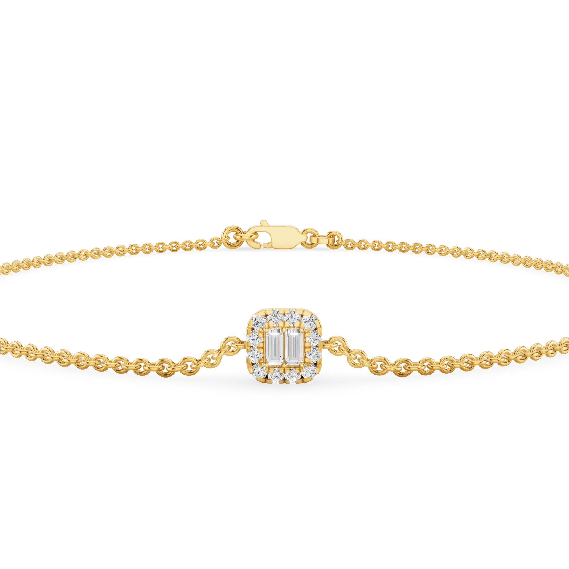 Dainty Baguette & Round Diamond Cluster Bracelet