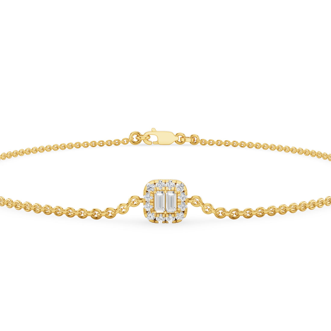 Dainty Baguette & Round Diamond Cluster Bracelet