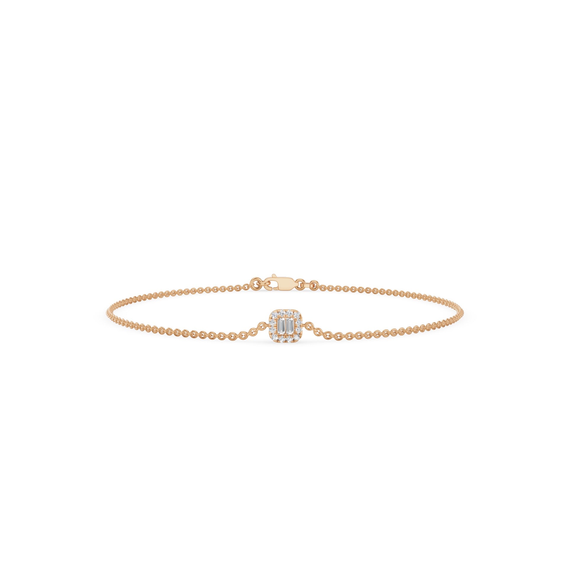 Dainty Baguette & Round Diamond Cluster Bracelet