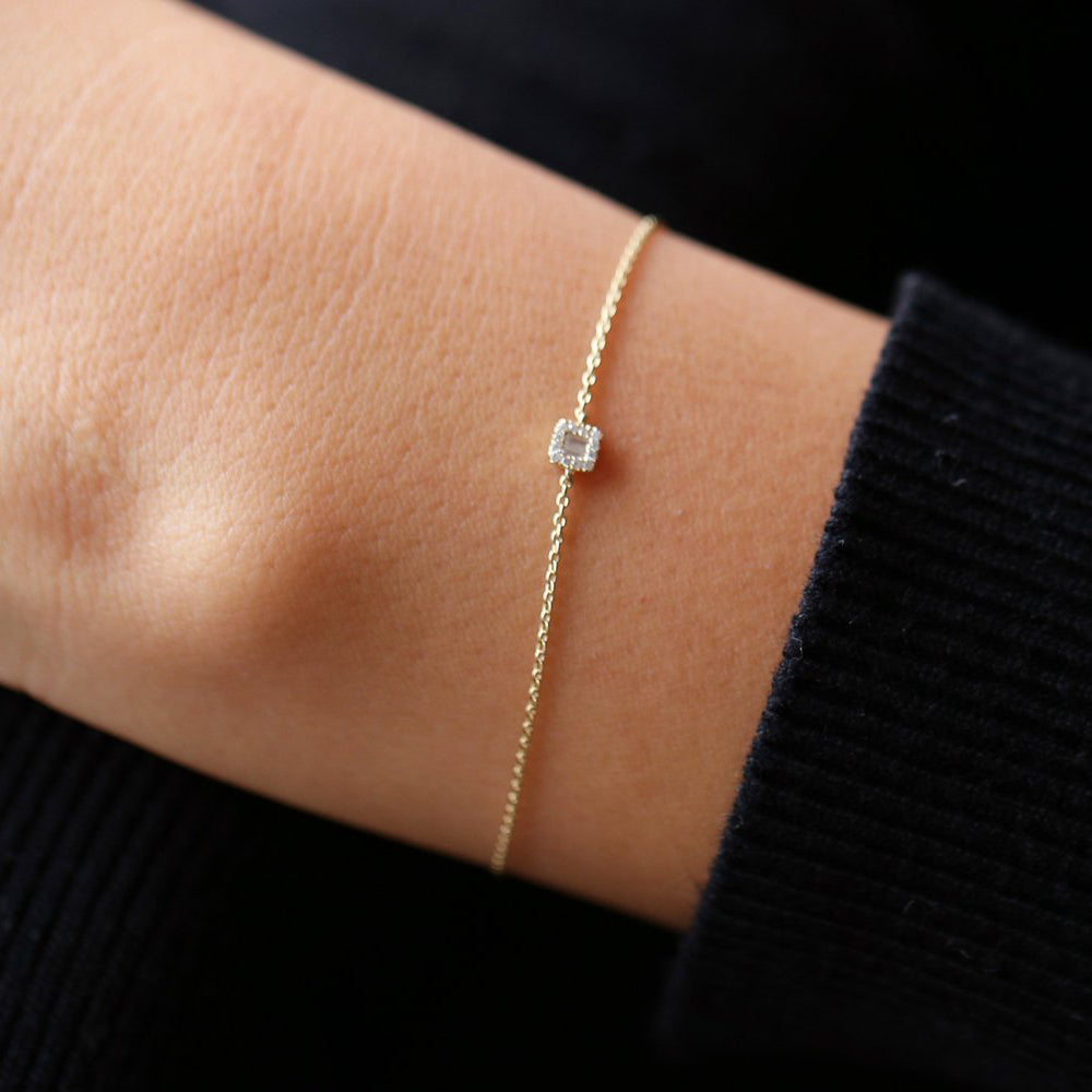 Dainty Baguette & Round Diamond Cluster Bracelet