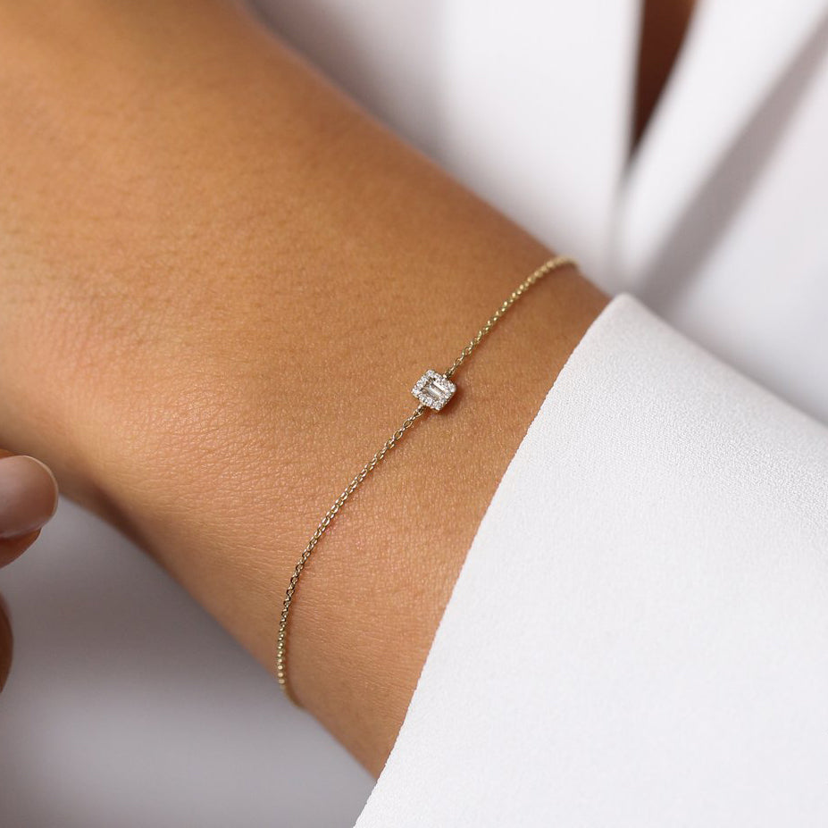 Dainty Baguette & Round Diamond Cluster Bracelet