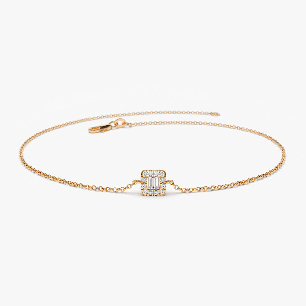Dainty Baguette & Round Diamond Cluster Bracelet