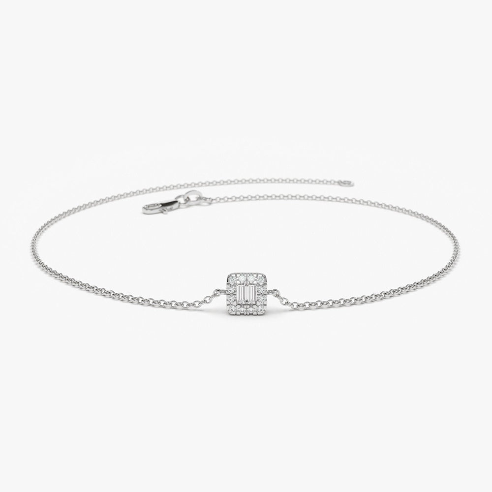 Dainty Baguette & Round Diamond Cluster Bracelet