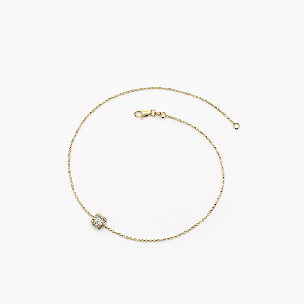 Dainty Baguette & Round Diamond Cluster Bracelet