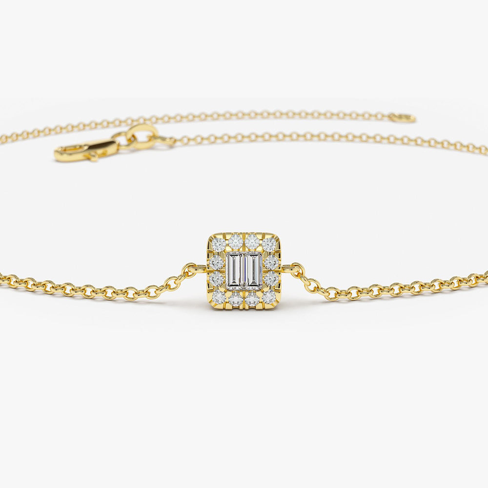 Dainty Baguette & Round Diamond Cluster Bracelet