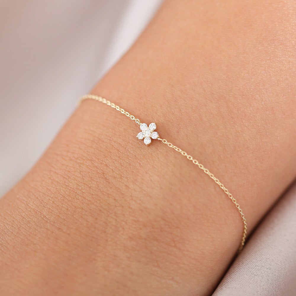 Dainty Flower Charm Diamond Bracelet