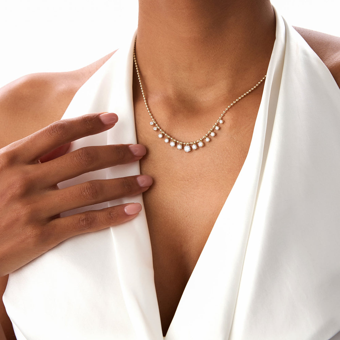 Dainty Gold Diamond Beaded Necklace