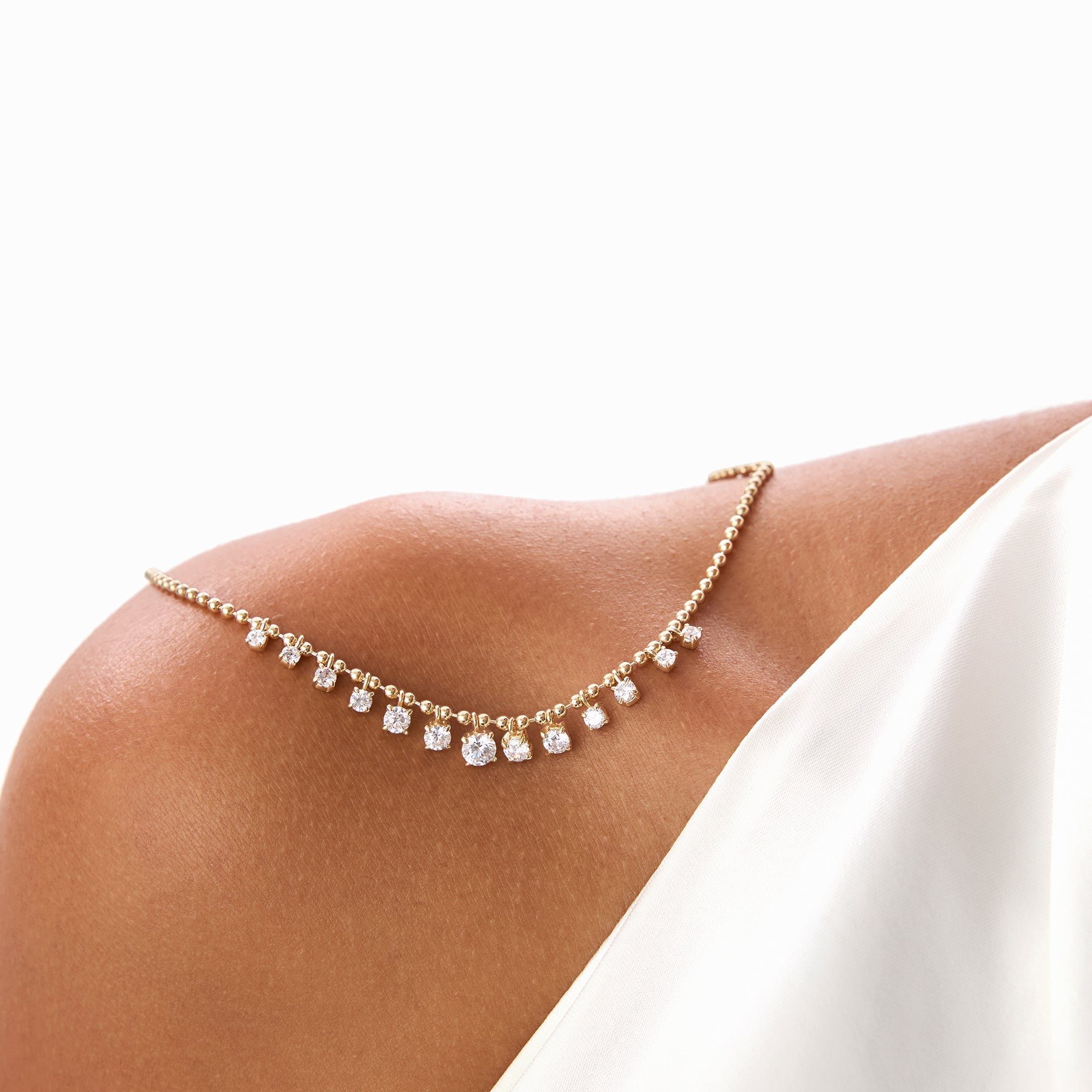 Dainty Gold Diamond Beaded Necklace