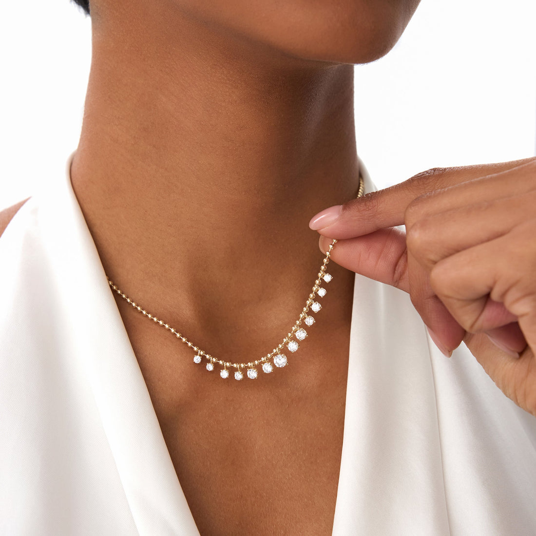Dainty Gold Diamond Beaded Necklace