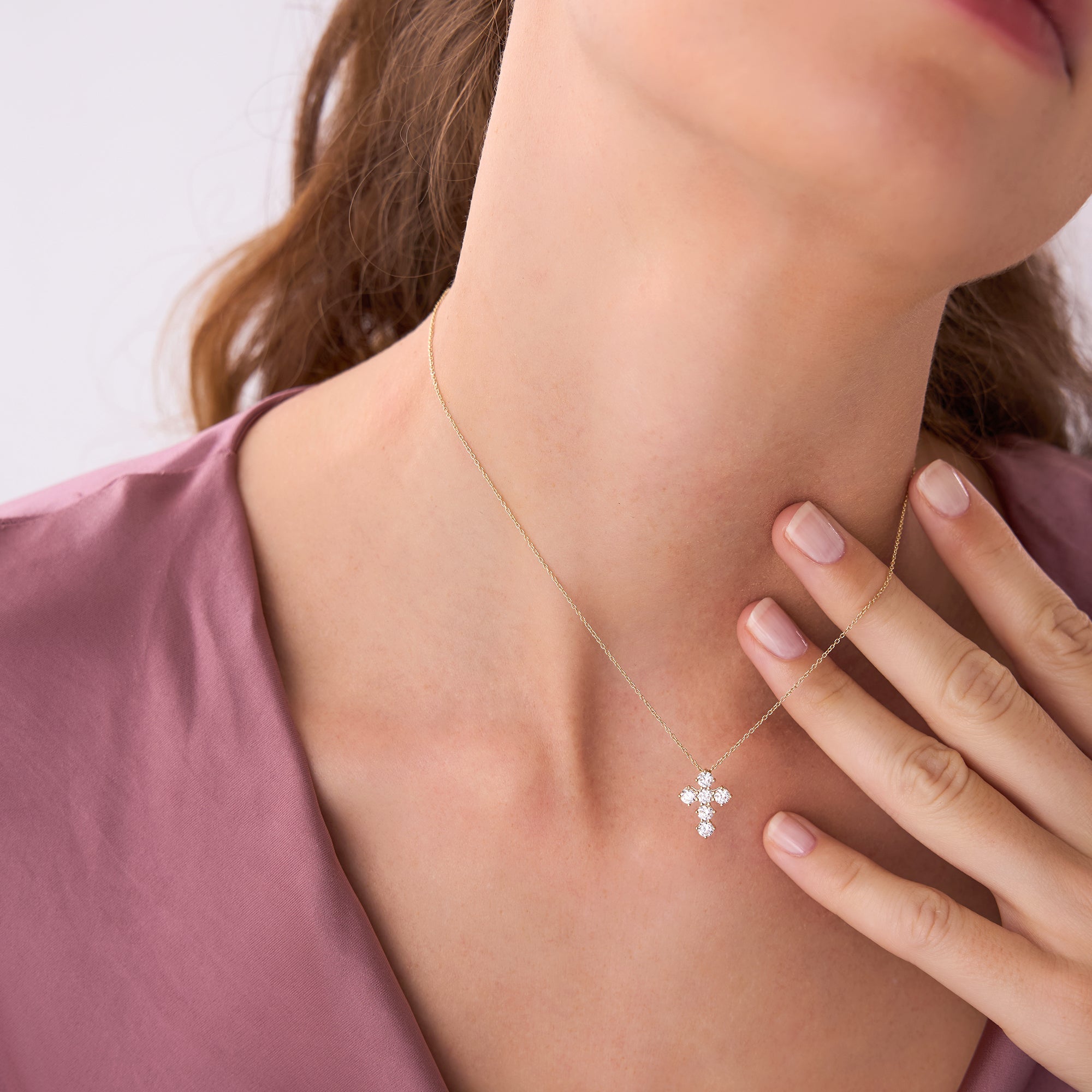 Dainty Round Diamond Cross Necklace