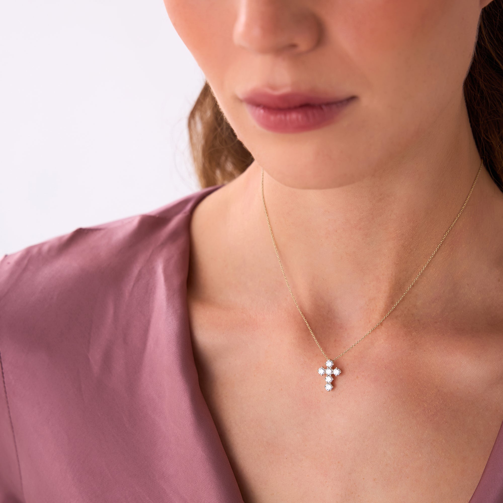 Dainty Round Diamond Cross Necklace