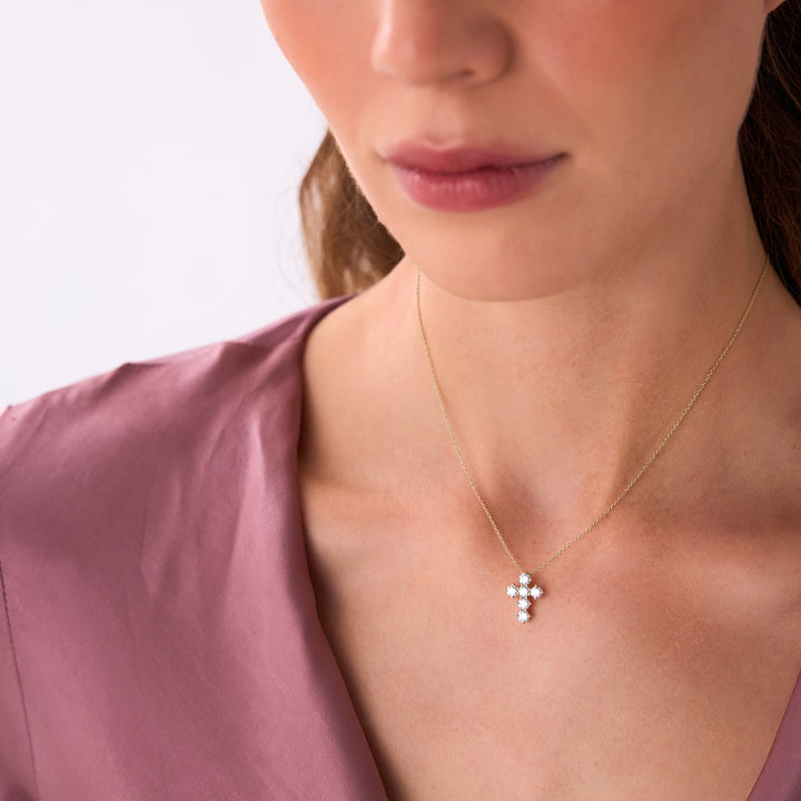 Dainty Round Diamond Cross Necklace