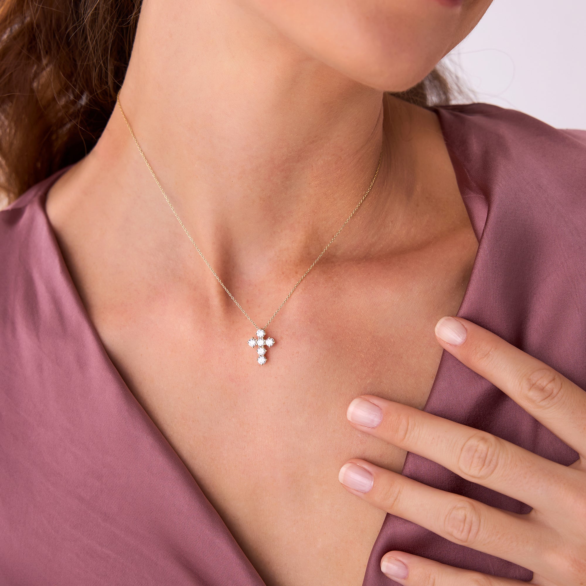 Dainty Round Diamond Cross Necklace