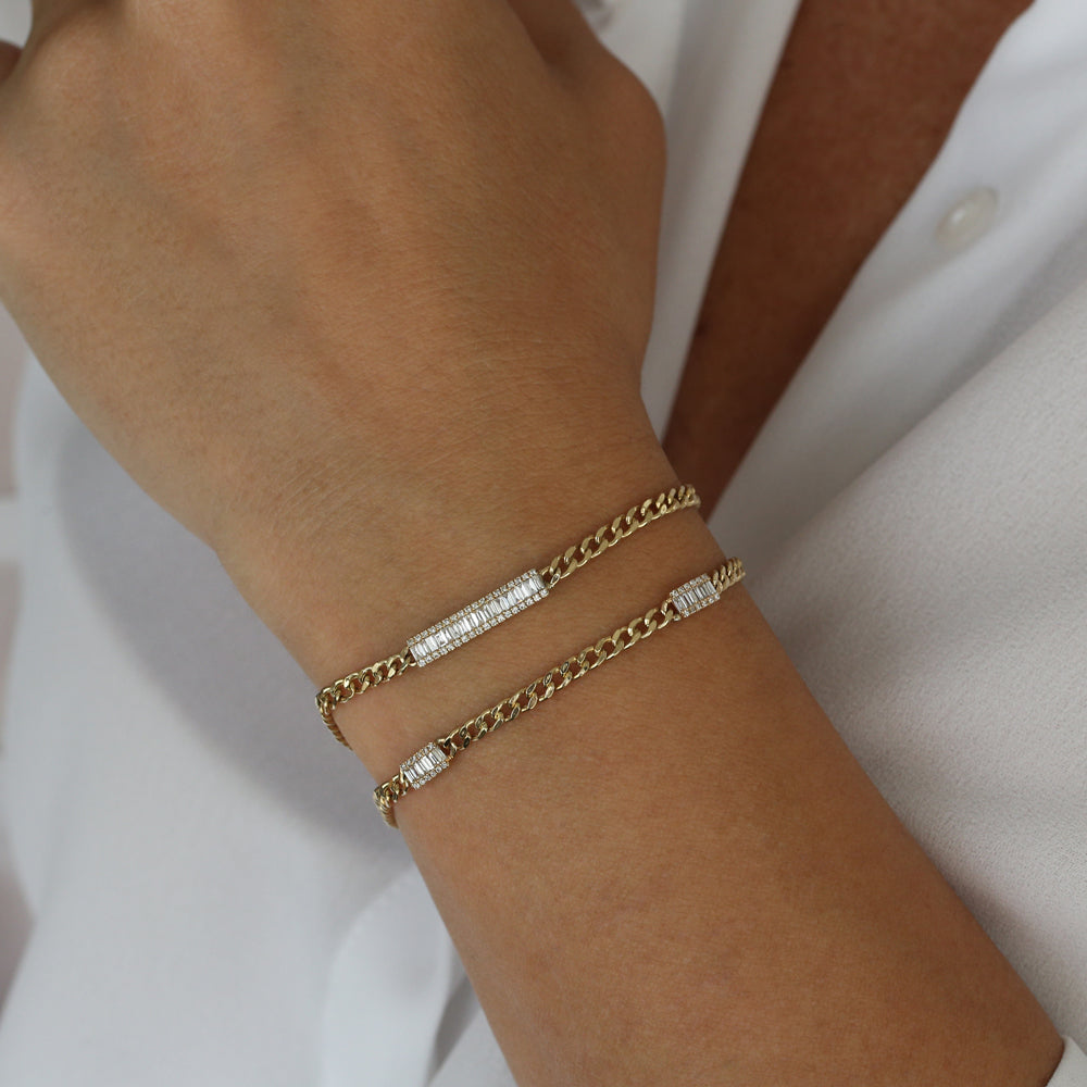 Diamond Bar Curb Link Chain Bracelet
