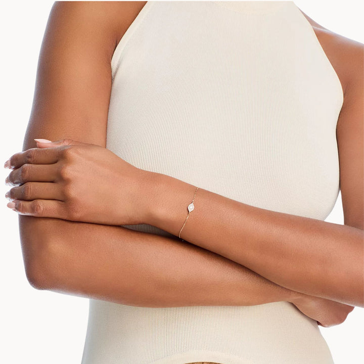 model with evil eye bracelets