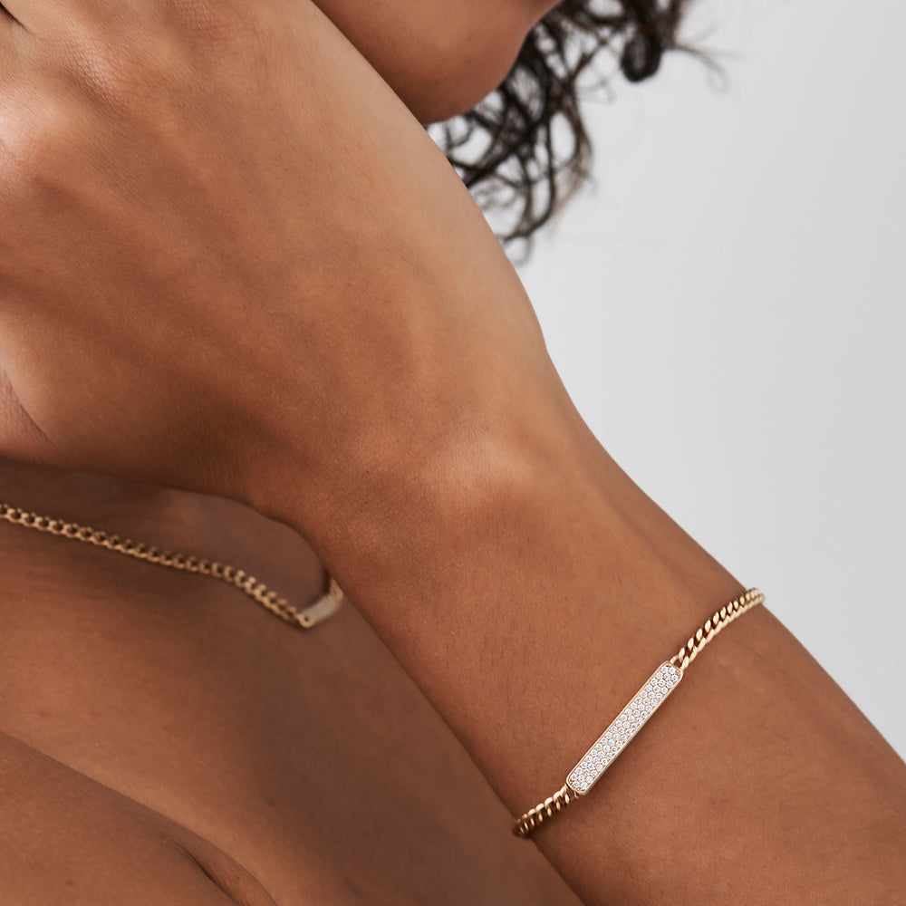 Diamond Pave Bar Curb Link Bracelet