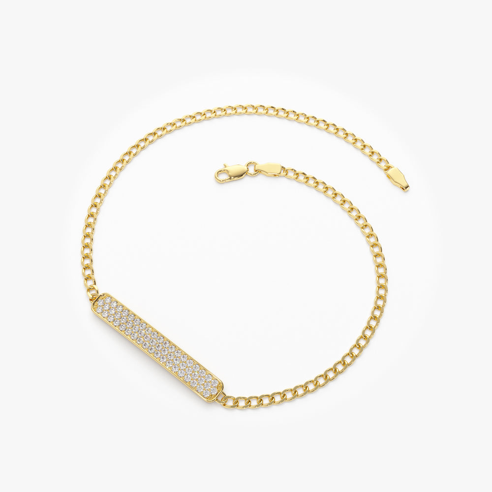 Diamond Pave Bar Curb Link Bracelet