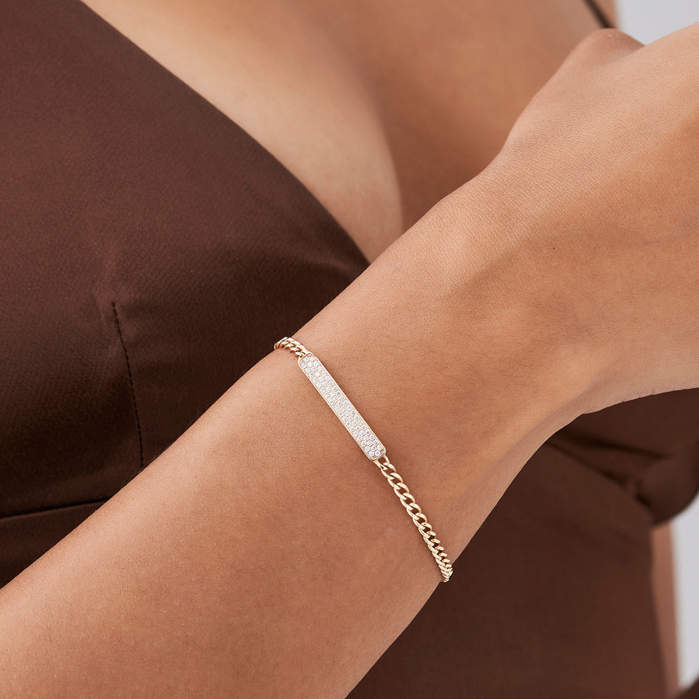 Diamond Pave Bar Curb Link Bracelet