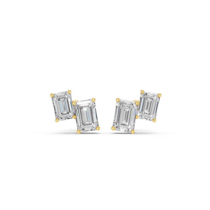 Double Emerald Cut Diamond Stud Earrings