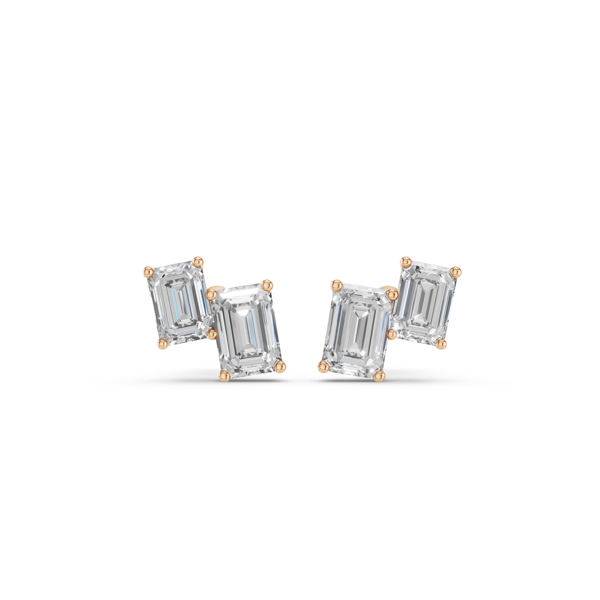 Double Emerald Cut Diamond Stud Earrings