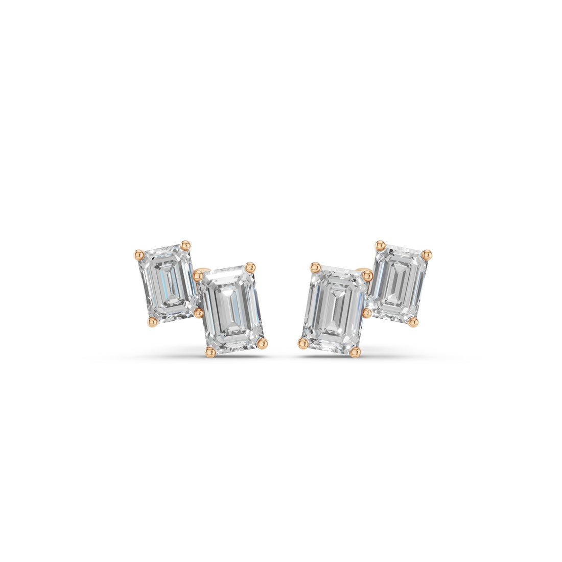 Double Emerald Cut Diamond Stud Earrings