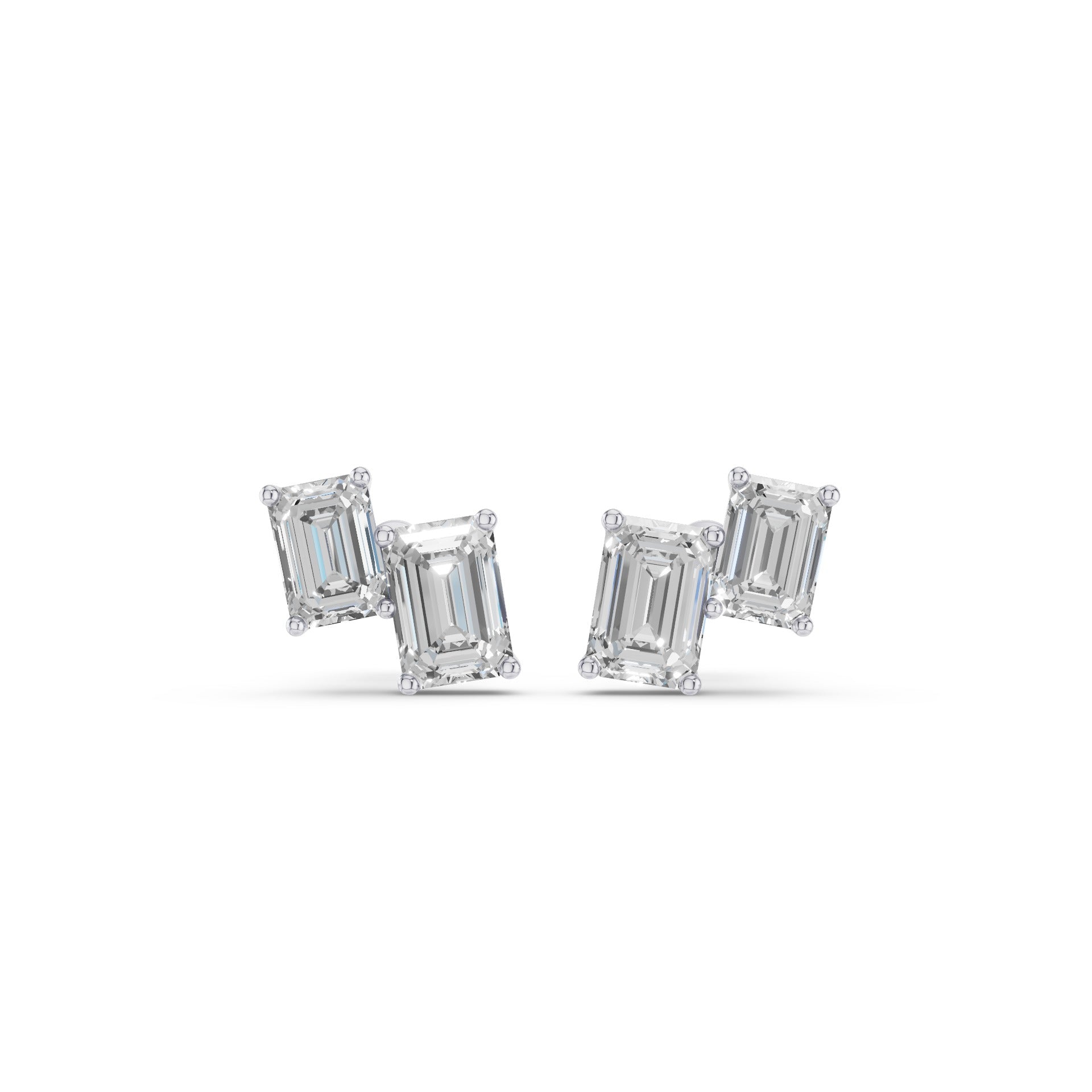 Double Emerald Cut Diamond Stud Earrings