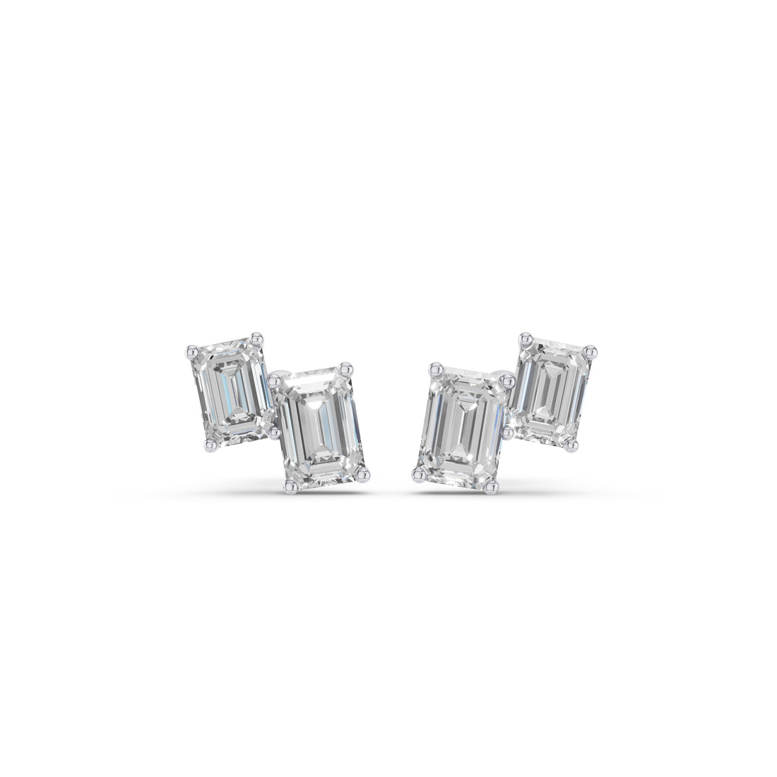 Double Emerald Cut Diamond Stud Earrings
