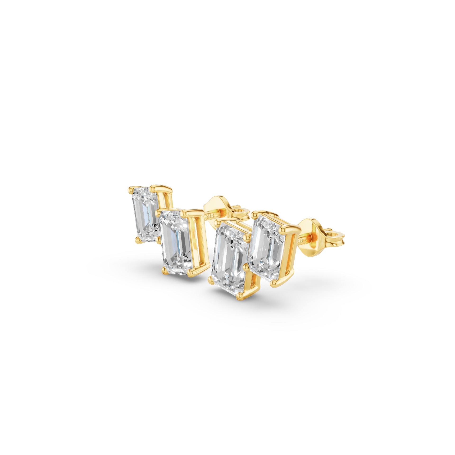 Double Emerald Cut Diamond Stud Earrings