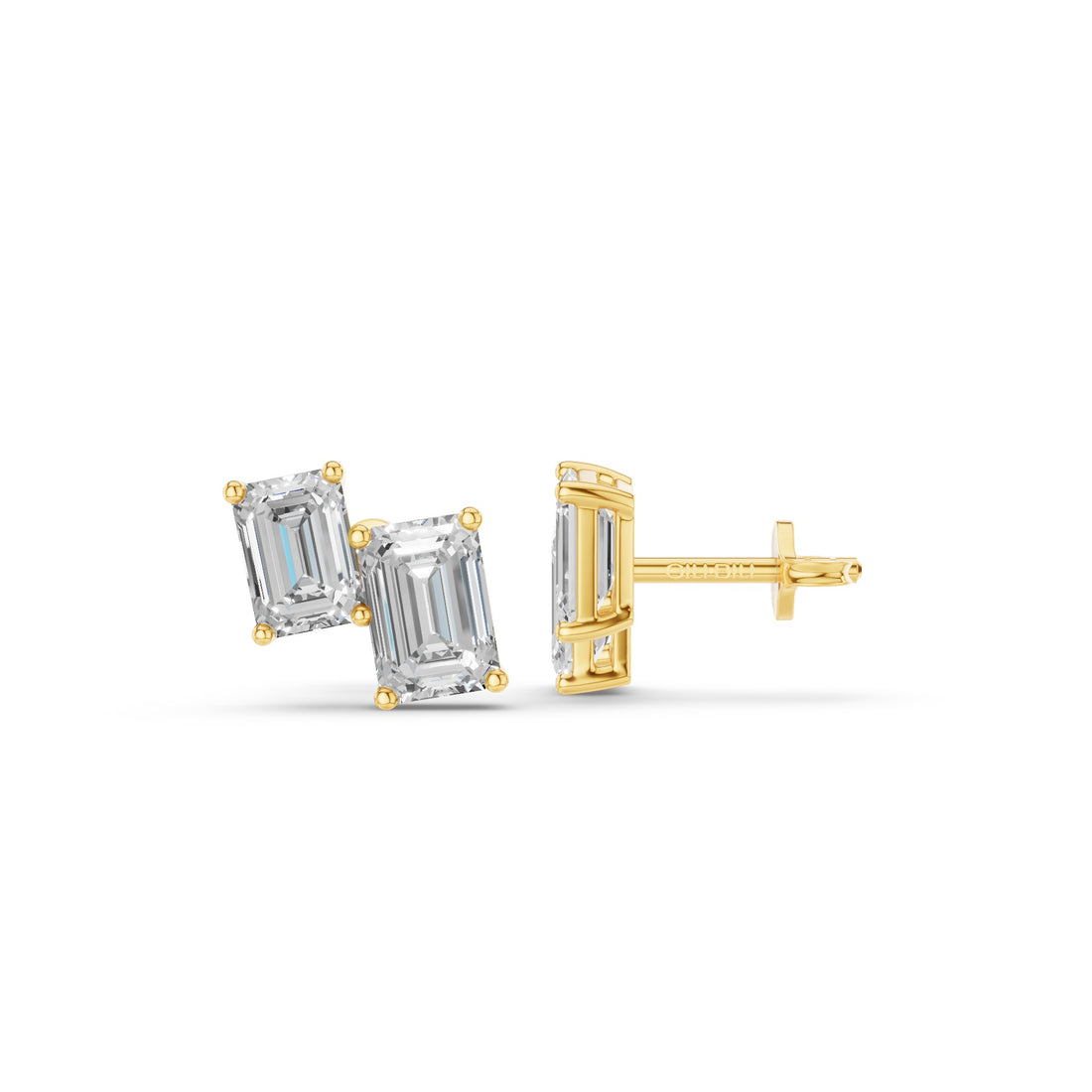 Double Emerald Cut Diamond Stud Earrings