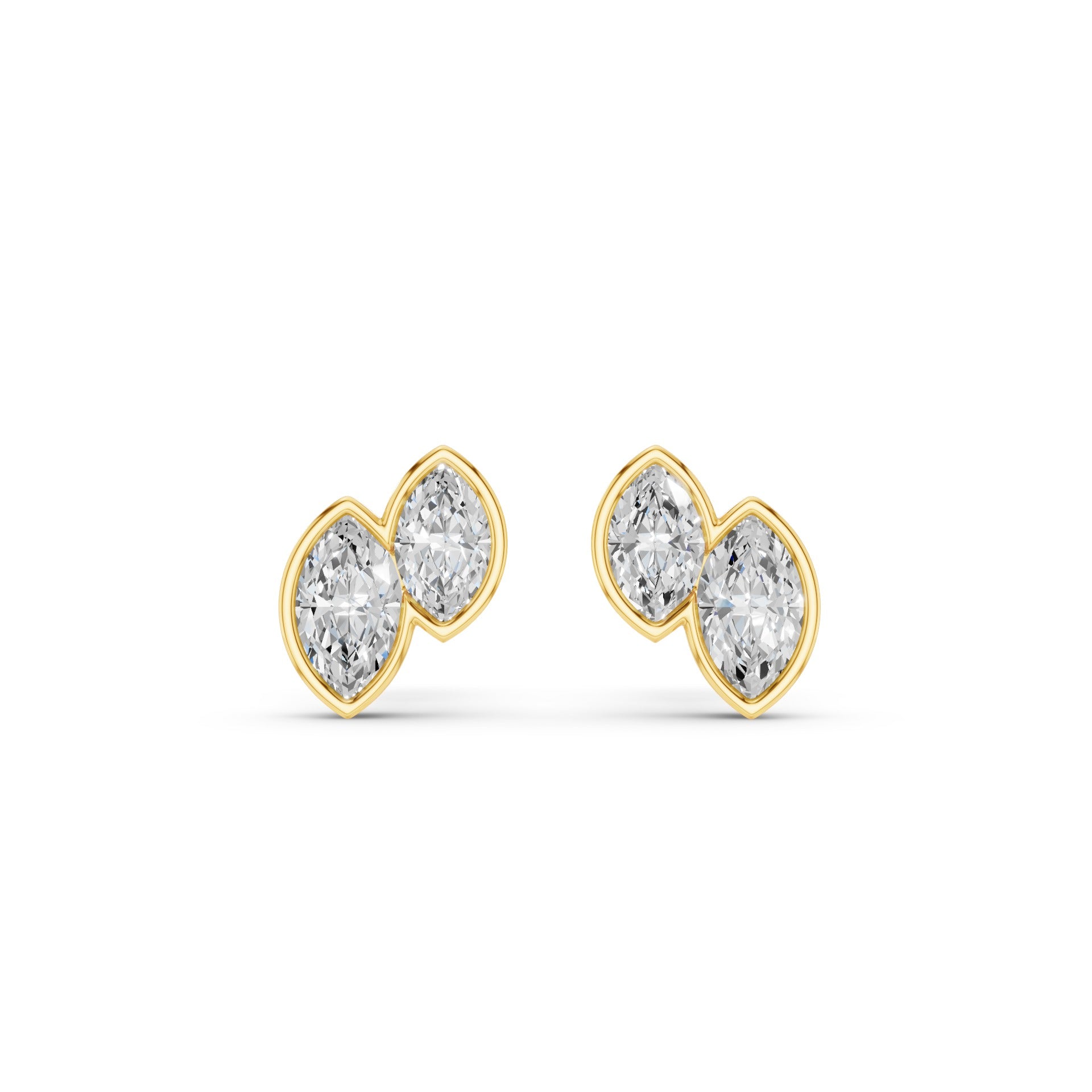 Double Marquise Diamond Bezel Set Stud Earrings