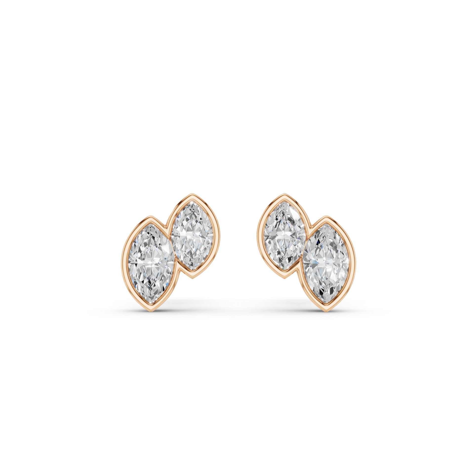 Double Marquise Diamond Bezel Set Stud Earrings