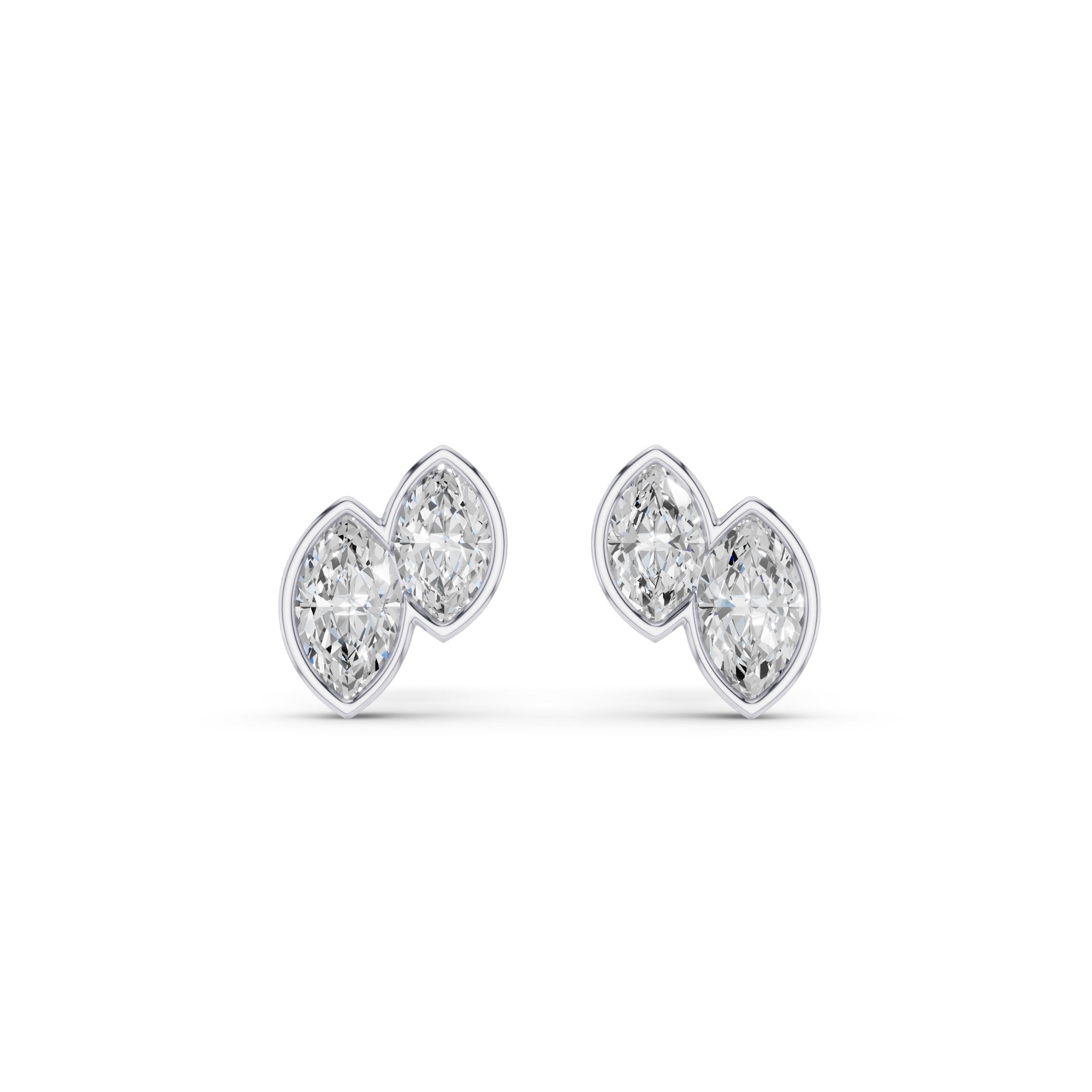 Double Marquise Diamond Bezel Set Stud Earrings