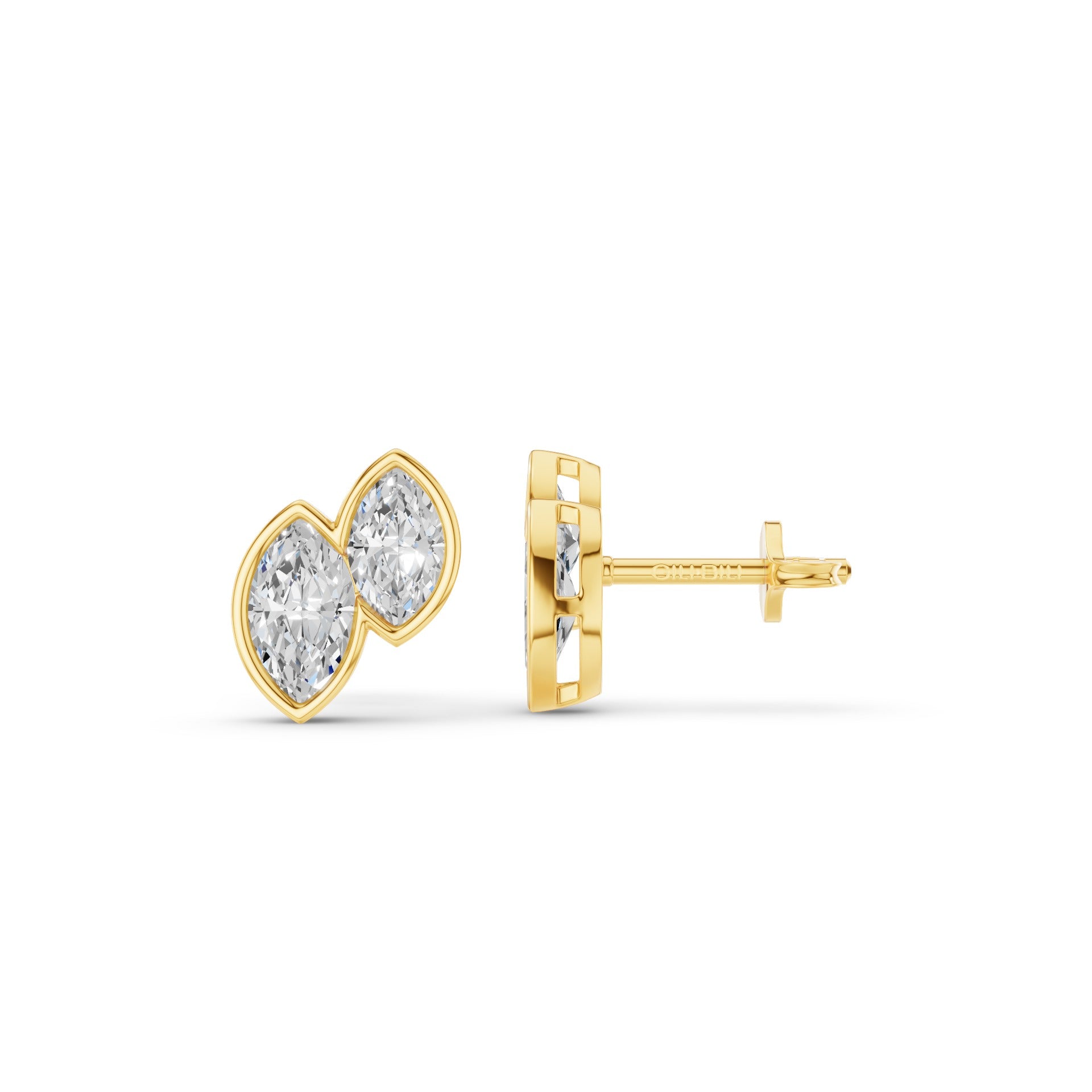 Double Marquise Diamond Bezel Set Stud Earrings