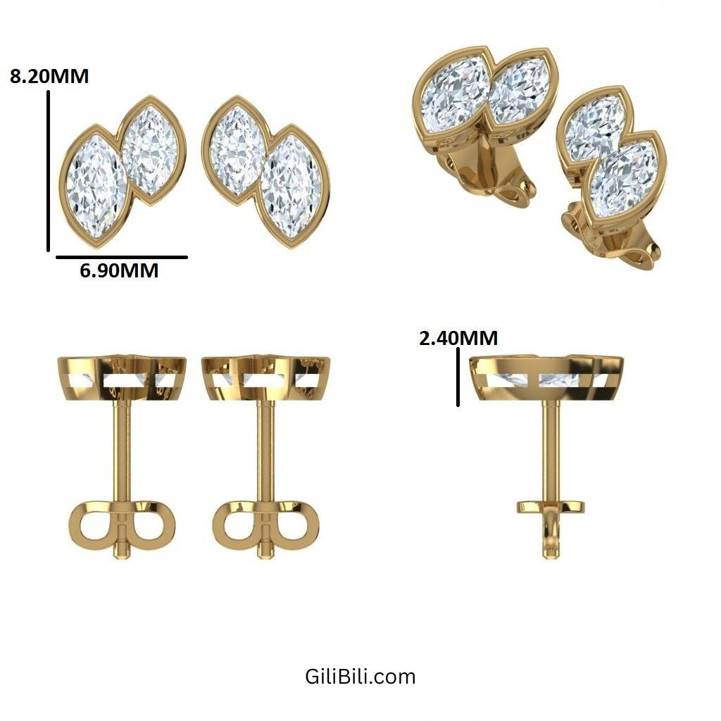 Double Marquise Diamond Bezel Set Stud Earrings