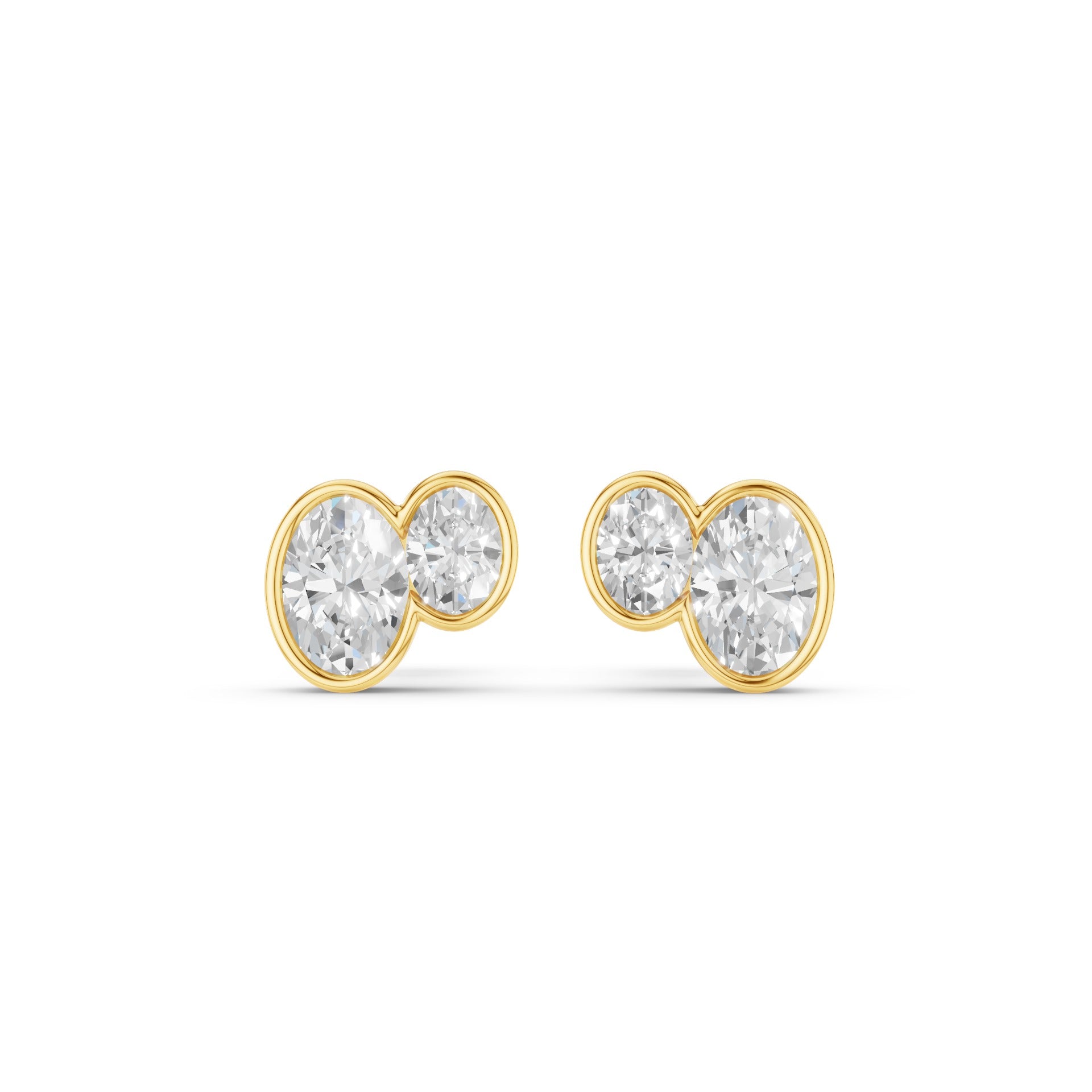 Double Oval Shape Bezel Set Stud Earrings