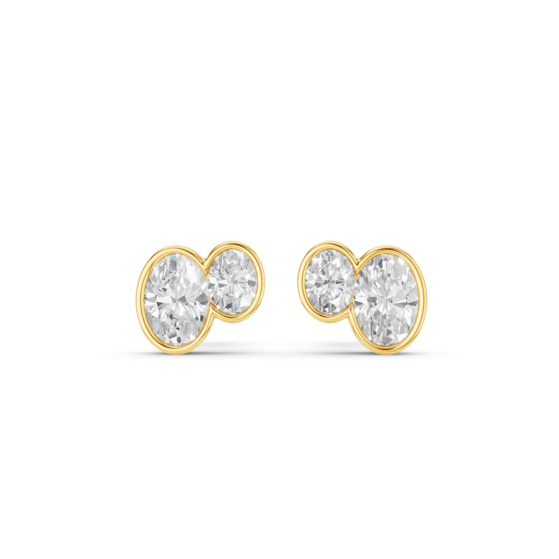 Double Oval Shape Bezel Set Stud Earrings