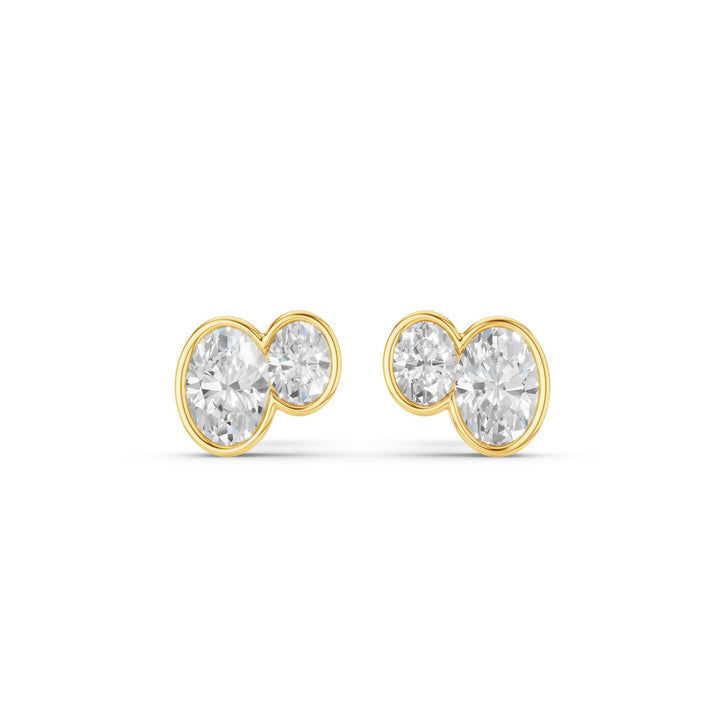 Double Oval Shape Bezel Set Stud Earrings