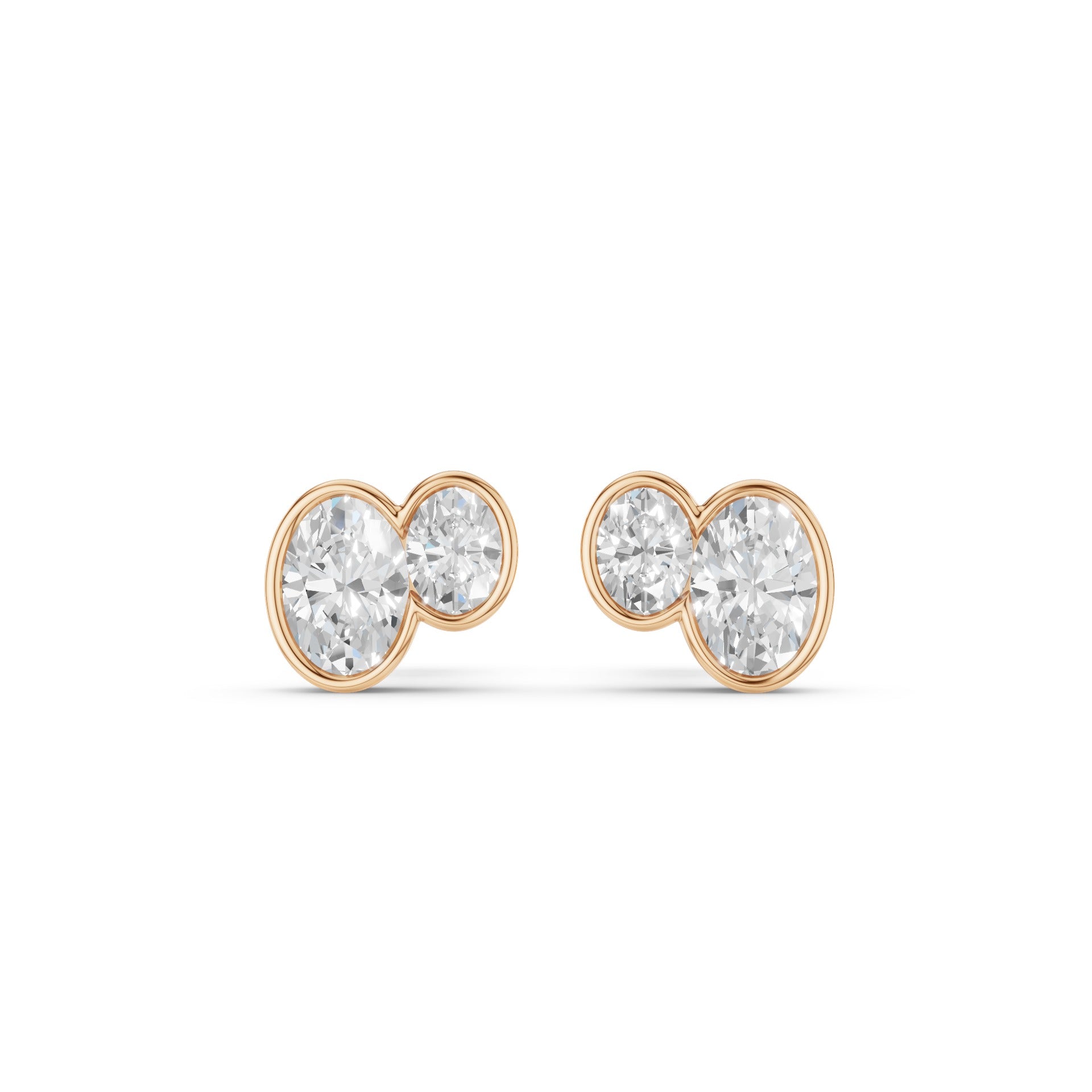 Double Oval Shape Bezel Set Stud Earrings