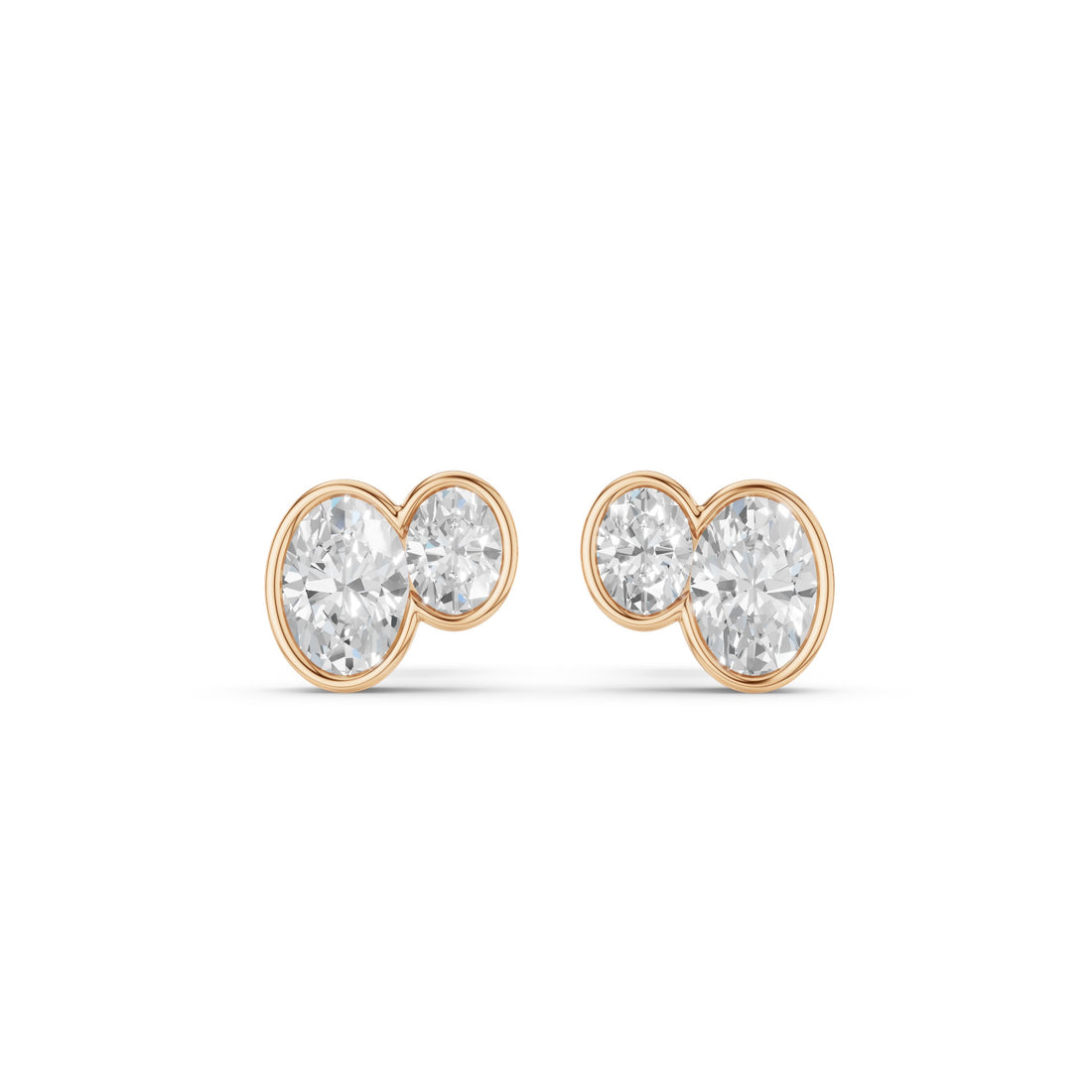 Double Oval Shape Bezel Set Stud Earrings