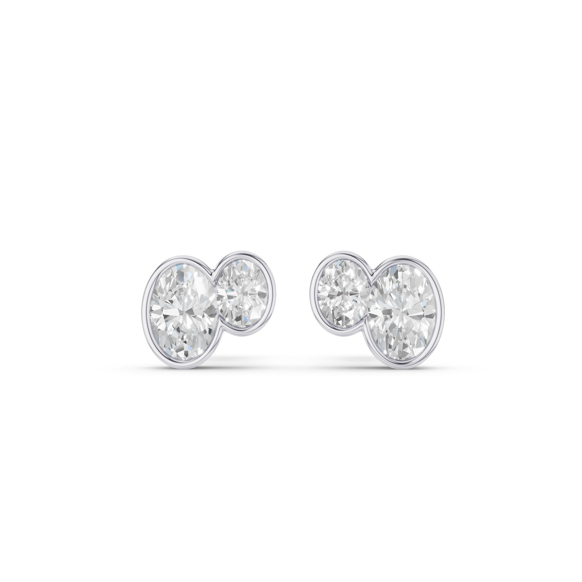 Double Oval Shape Bezel Set Stud Earrings