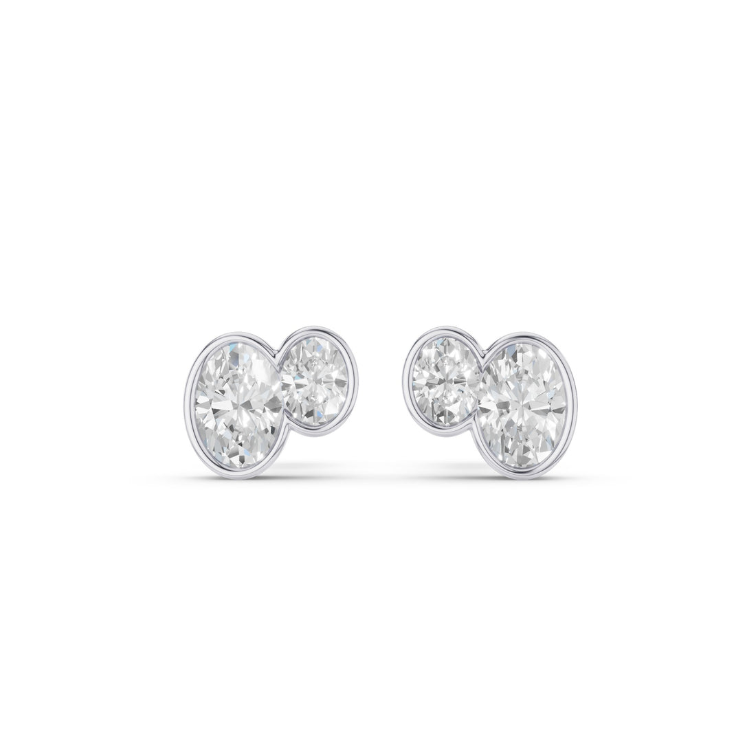 Double Oval Shape Bezel Set Stud Earrings