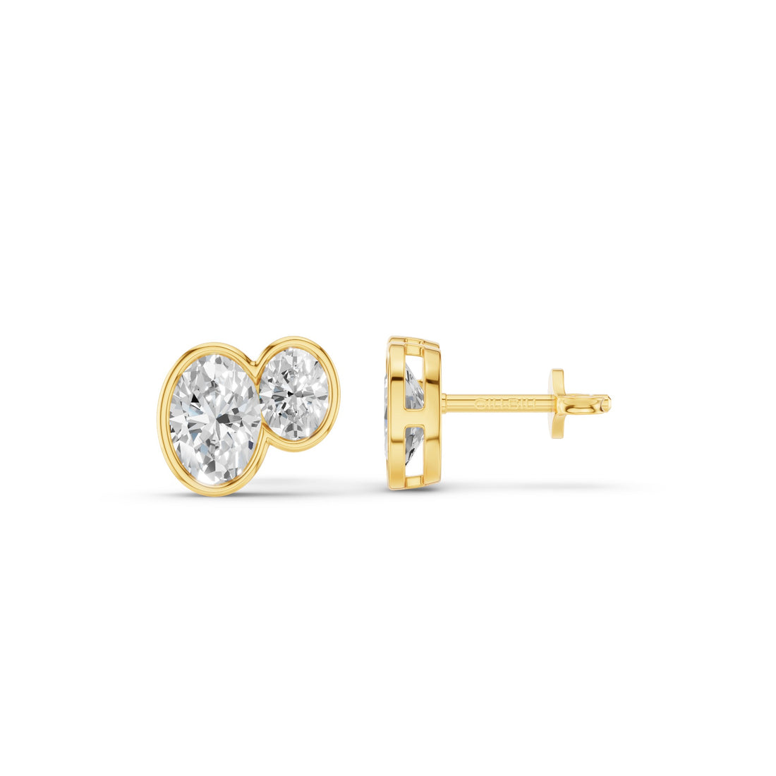 Double Oval Shape Bezel Set Stud Earrings