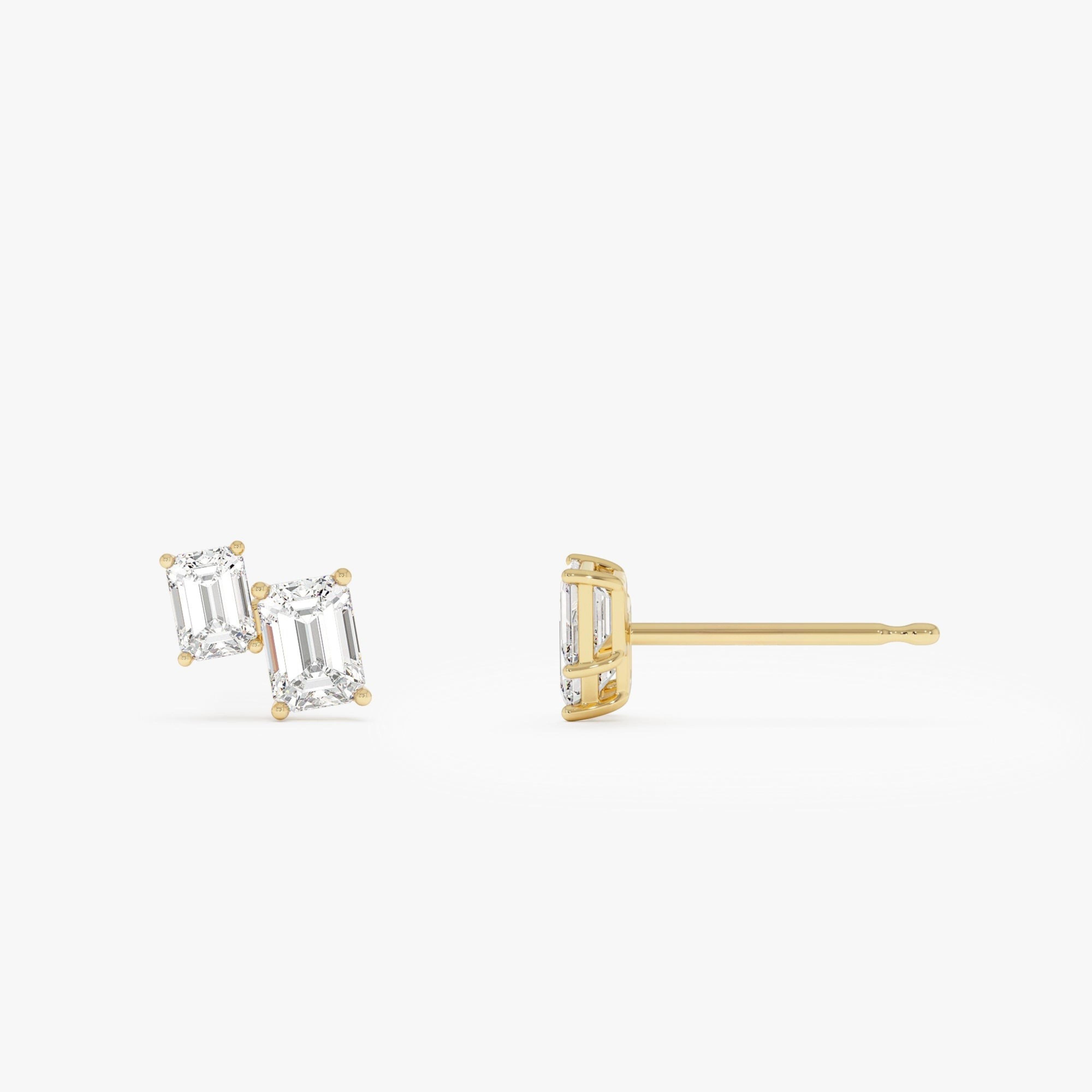 Double Emerald Cut Diamond Stud Earrings