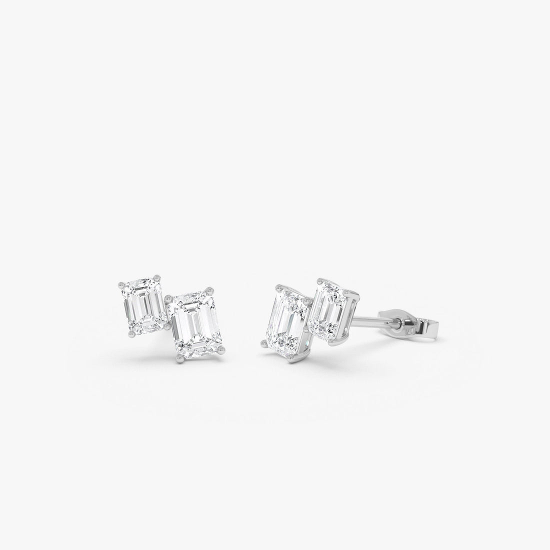 Double Emerald Cut Diamond Stud Earrings