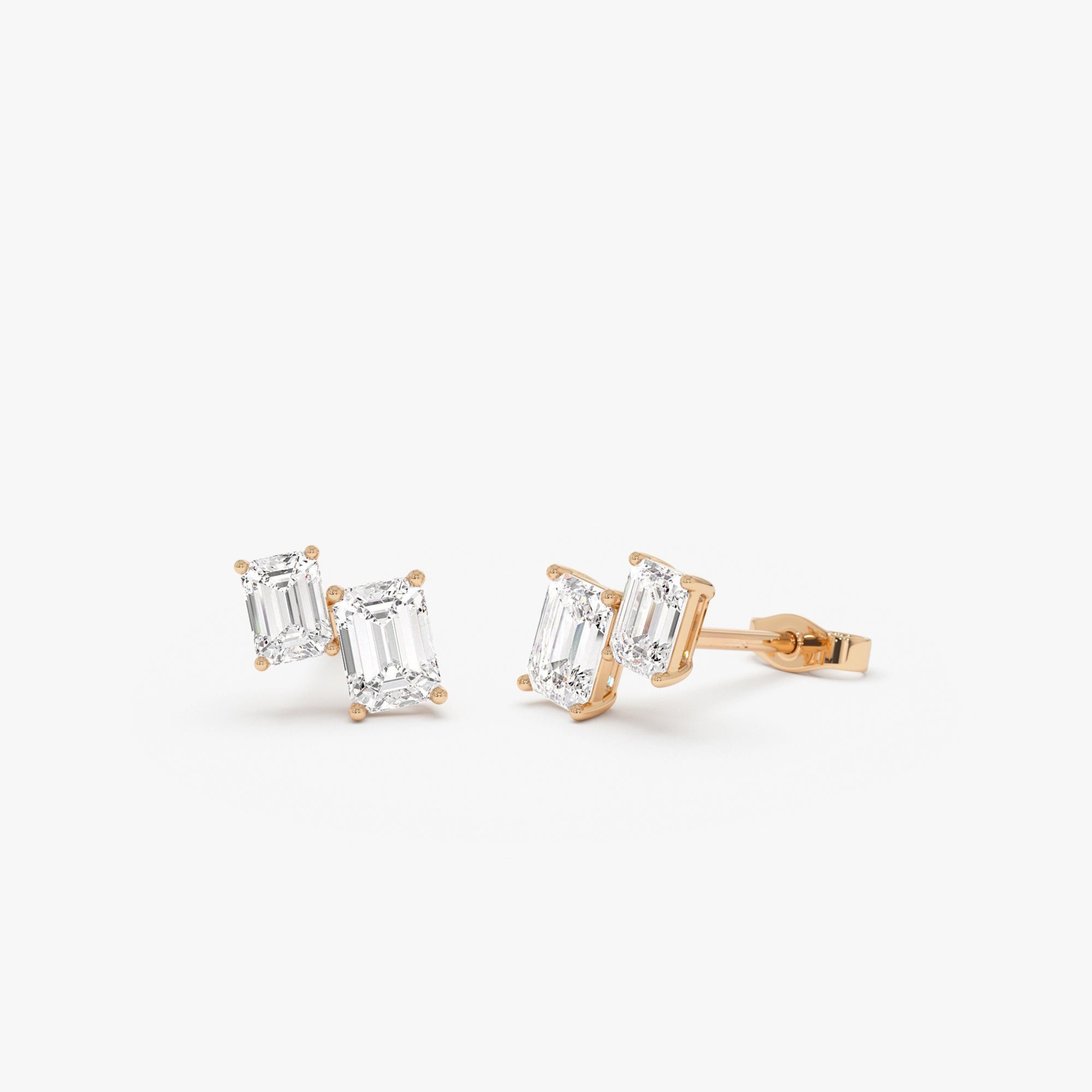 Double Emerald Cut Diamond Stud Earrings